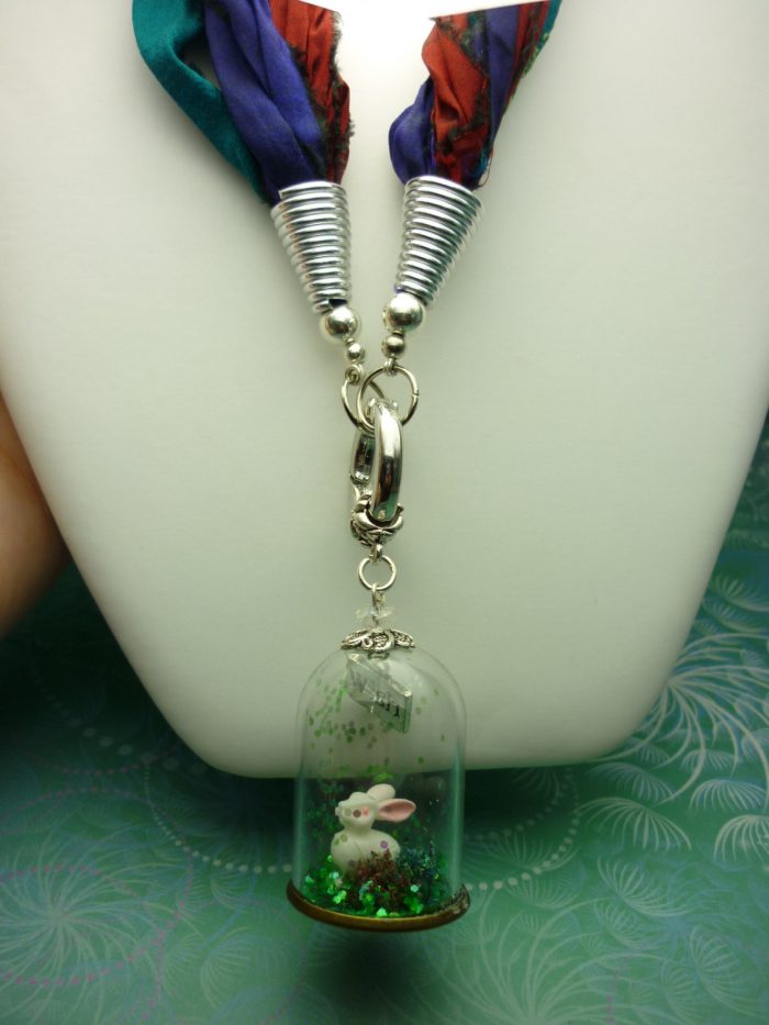 Rabbit Necklace - Bunny Necklace - Sari Silk Necklace - Rabbit Jewelry - Rabbit Pendant - Bunny Jewelry - Animal Necklace - Rabbit Charm