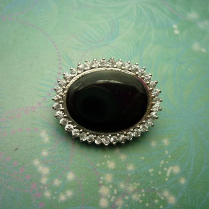 Vintage Brooch - Sterling Silver  - Black Onyx - Sparkling Crystals - Vintage Brooch - Unique Gift
