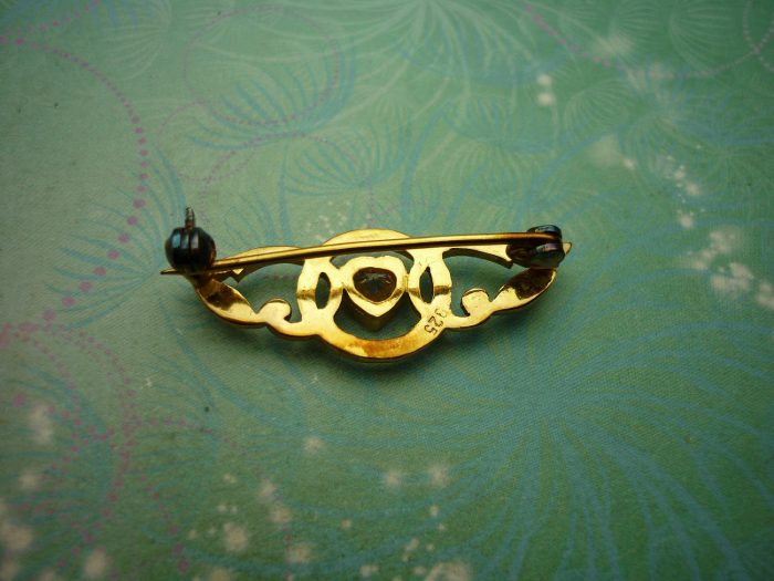 Vintage Brooch - Sterling Silver - Gold Plated Sterling Silver with CZ Jewel - Unique Gift