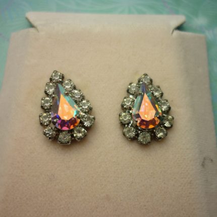 Vintage Crystal Earrings - Tear Drop AB Crystals