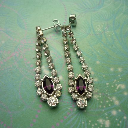 Vintage Crystal Silver Earrings - Purple