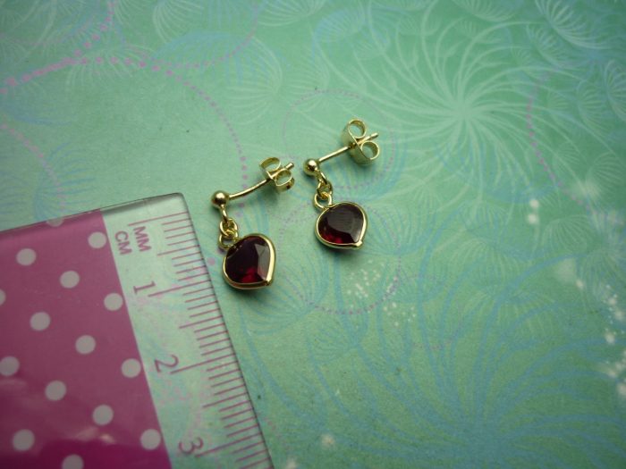 Vintage Gold Plated Sterling Silver Earrings with Garnet Hearts