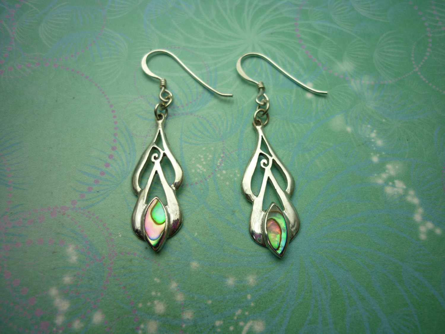 Vintage Sterling Silver Earrings - Abalone Paua Shell - 925 Hallmarked - Style 3