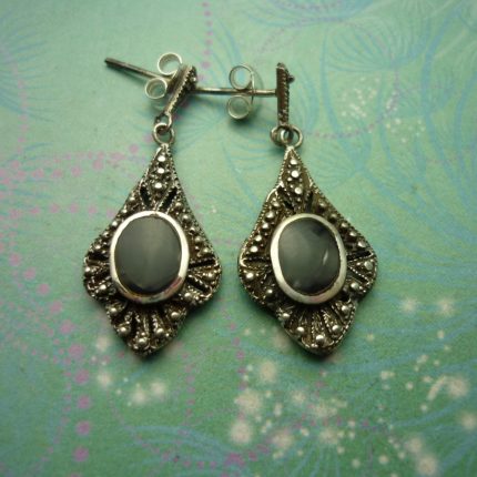 Vintage Sterling Silver Earrings - Black Onyx - 925 Hallmarked - Style 37