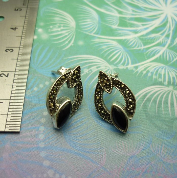 Vintage Sterling Silver Earrings - Black Onyx - Style 4