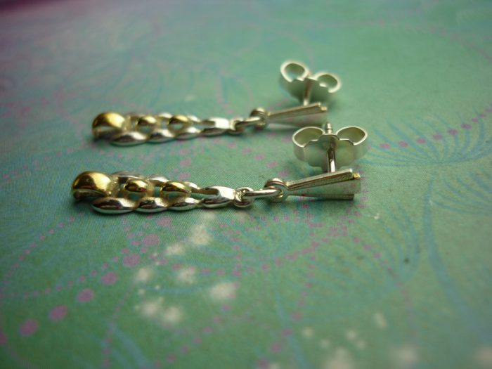Vintage Sterling Silver Earrings link look with gold plated highlights