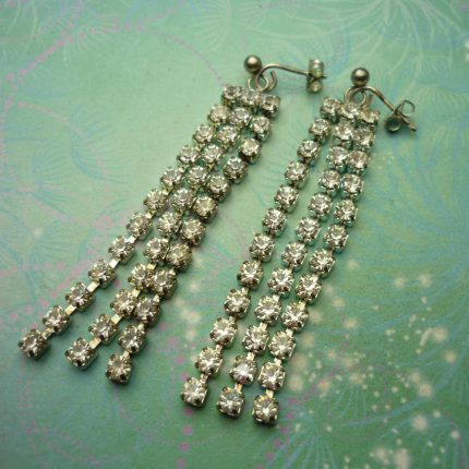 Vintage Sterling Silver Earrings - Long Dangly Crystals