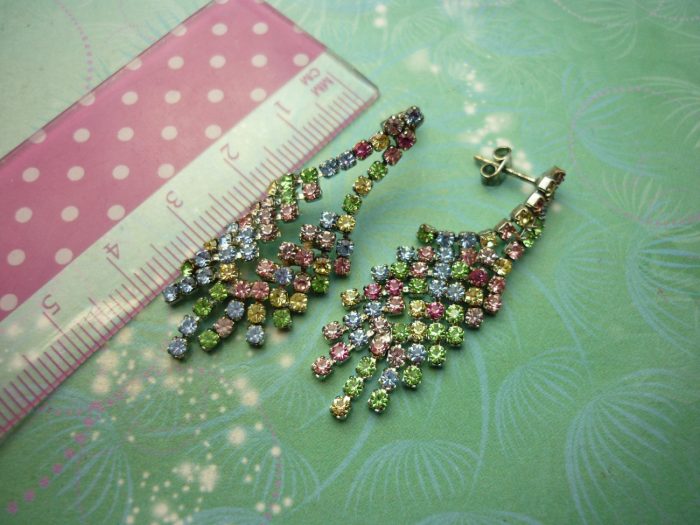 Vintage Sterling Silver Earrings - Rainbow Crystals