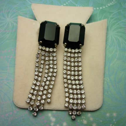 Vintage Sterling Silver Earrings - Super Sparkly Jet Black Crystals