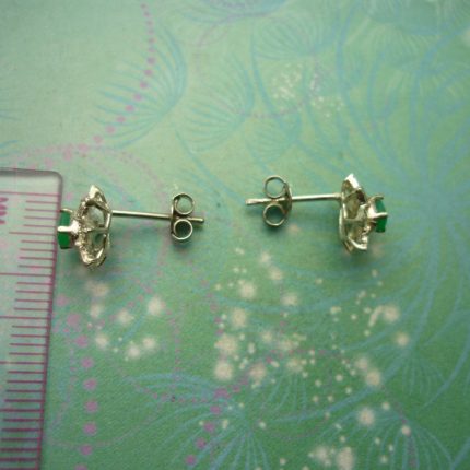 Vintage Sterling Silver Earrings with dainty Green Chalcedony gemstones and Cubic Zirconias