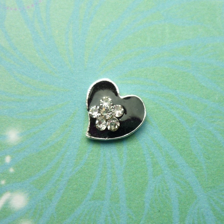 Black Heart with Crystal Flower Charm - Charm for Memory Lockets
