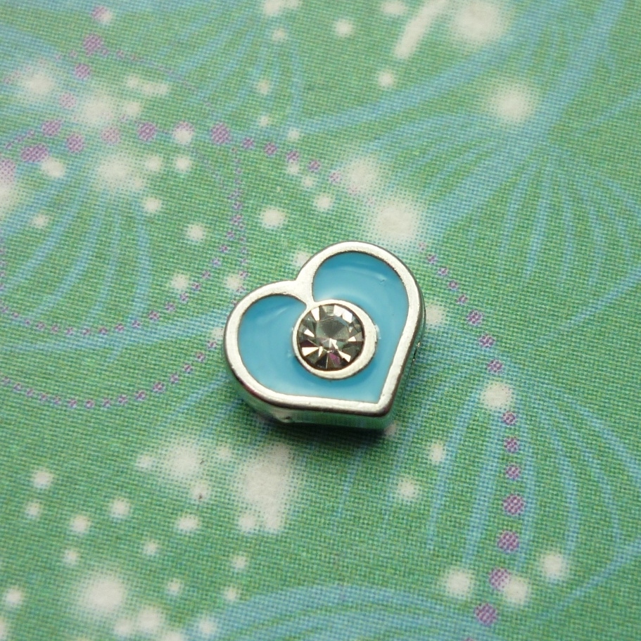 Blue Heart with Jewel Charm - Charm for Memory Lockets
