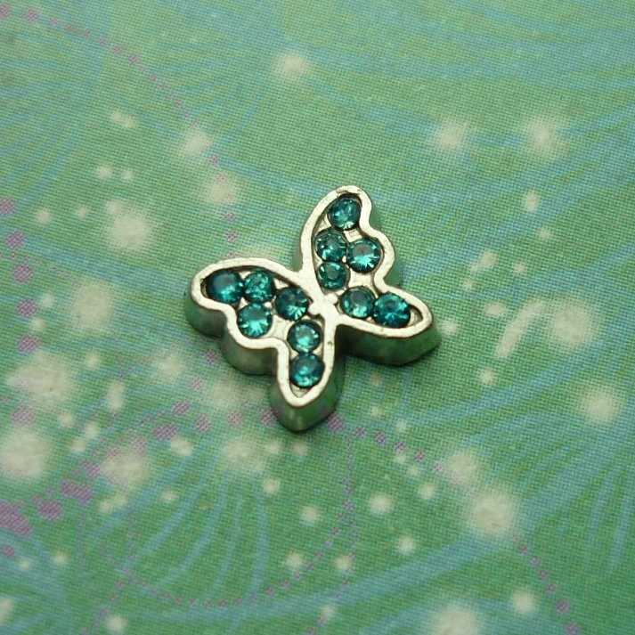 Coloured CZ Butterfly Necklace - Aqua Blue - Charm for Memory Lockets