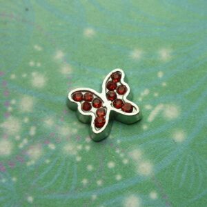 Coloured CZ Butterfly Necklace - Ruby Red - Charm for Memory Lockets
