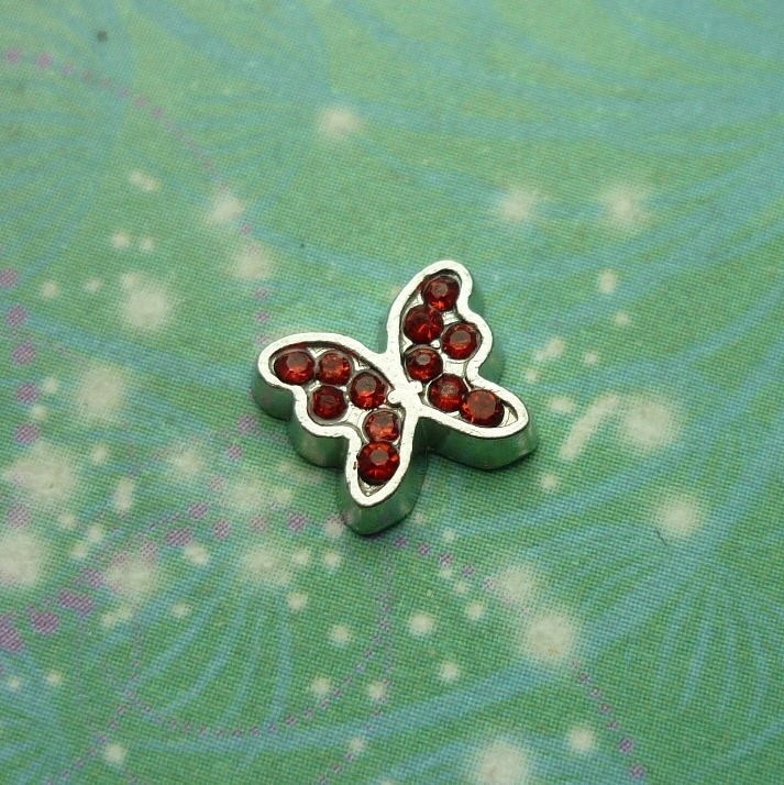 Coloured CZ Butterfly Necklace - Ruby Red - Charm for Memory Lockets