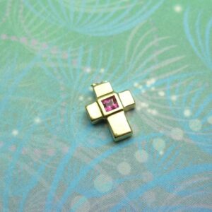 Gold Cross with Ruby Jewel - Charm for Memory Lockets