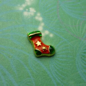 Gold Red and Green Christmas Stocking - Charm for Memory Lockets