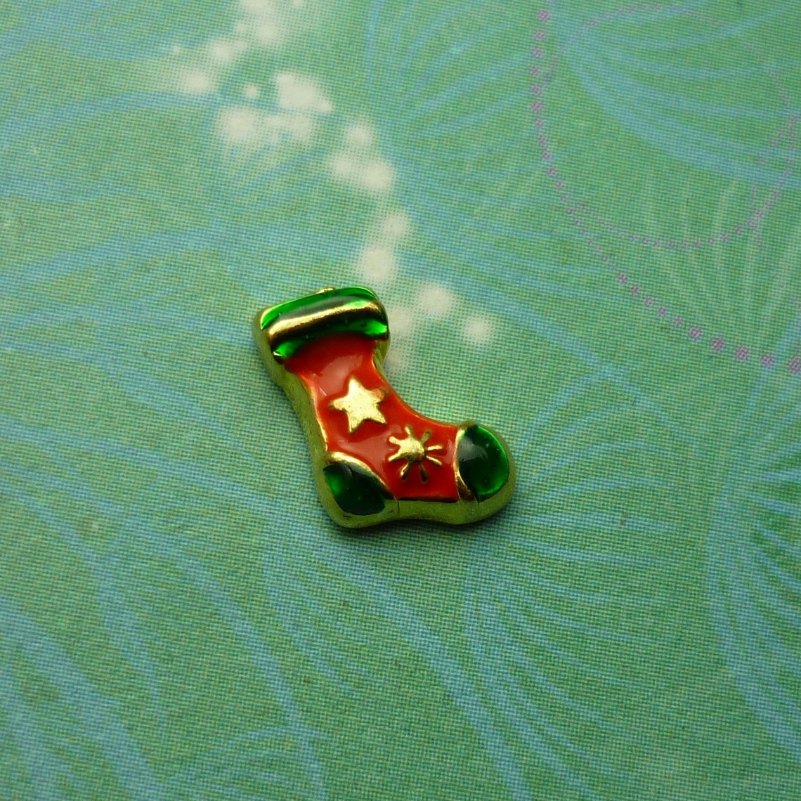 Gold Red and Green Christmas Stocking - Charm for Memory Lockets