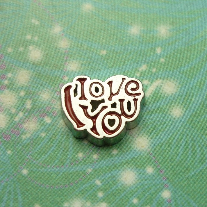 I Love You word red charm - Charm for Memory Lockets