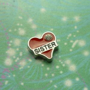 Love My Sister Heart Red with Jewel - Charm for Memory Lockets