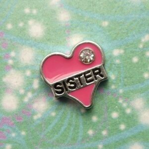 Love My Sister - Pink Heart & Jewel - Charm for Memory Lockets