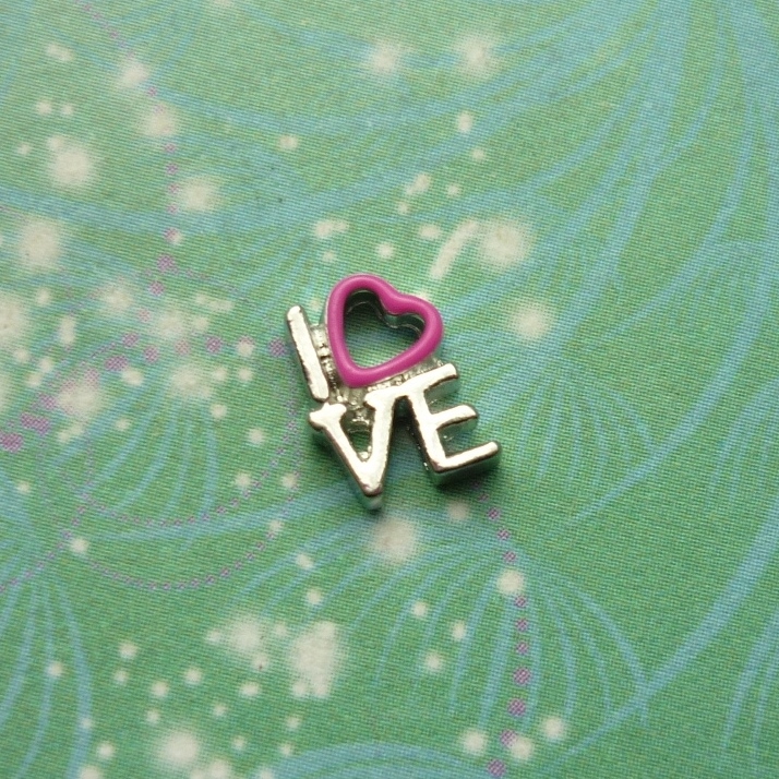 Love Word with Pink Heart - Charm for Memory Lockets
