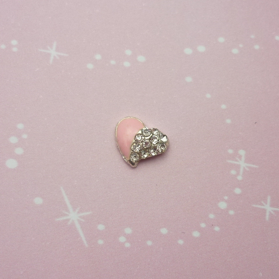 Pink - Jeweled Heart - Charm for Memory Lockets