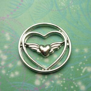 Plate - Angel Wings in Heart - 22mm - Charm for Memory Lockets