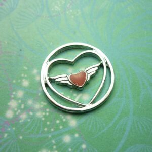 Plate - Red Hearted Angel wings in Heart - 22mm - Charm for Memory Lockets