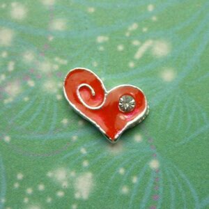 Red Swirl Heart with Jewel - Charm for Memory Lockets
