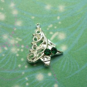 Silver Christmas Tree with Green Jewels - Charm for Memory Lockets