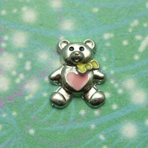 Teddy Bear with Pink Heart - Charm for Memory Lockets