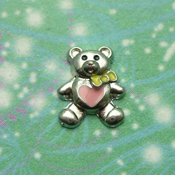 Teddy Bear with Pink Heart - Charm for Memory Lockets