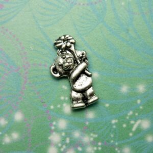 Teddy with flower - Silver - Charm for Memory Lockets