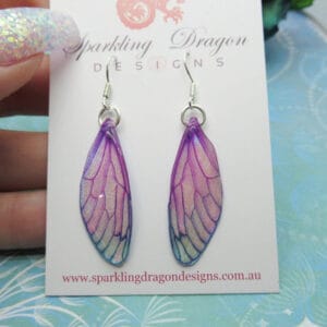 Butterfly Earrings Pale Pink Blue Sparkle - Fairy Jewellery, Fun Gift for her Statement Present Sparkly Boho Resin with Glitter Finish