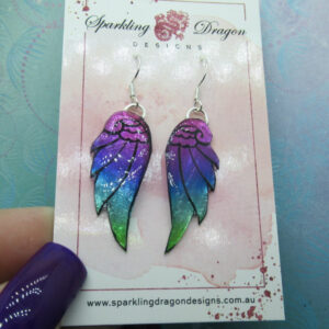 Sparkling Angel Wing Earrings, Pink, Purple, Blue and Green - New Age - gift - Resin with Glitter Finish