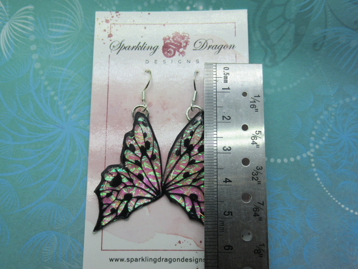 Shimmery Green Butterfly Double Wing Earrings - Fairy Jewellery, Fun Gift for her Statement Present Sparkly - Resin with Glitter Finish - Image 9