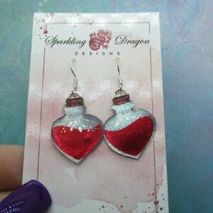 Red Magic Potion Bottle Witchy Earrings - New Age Boho gift - Resin with Glitter Finish