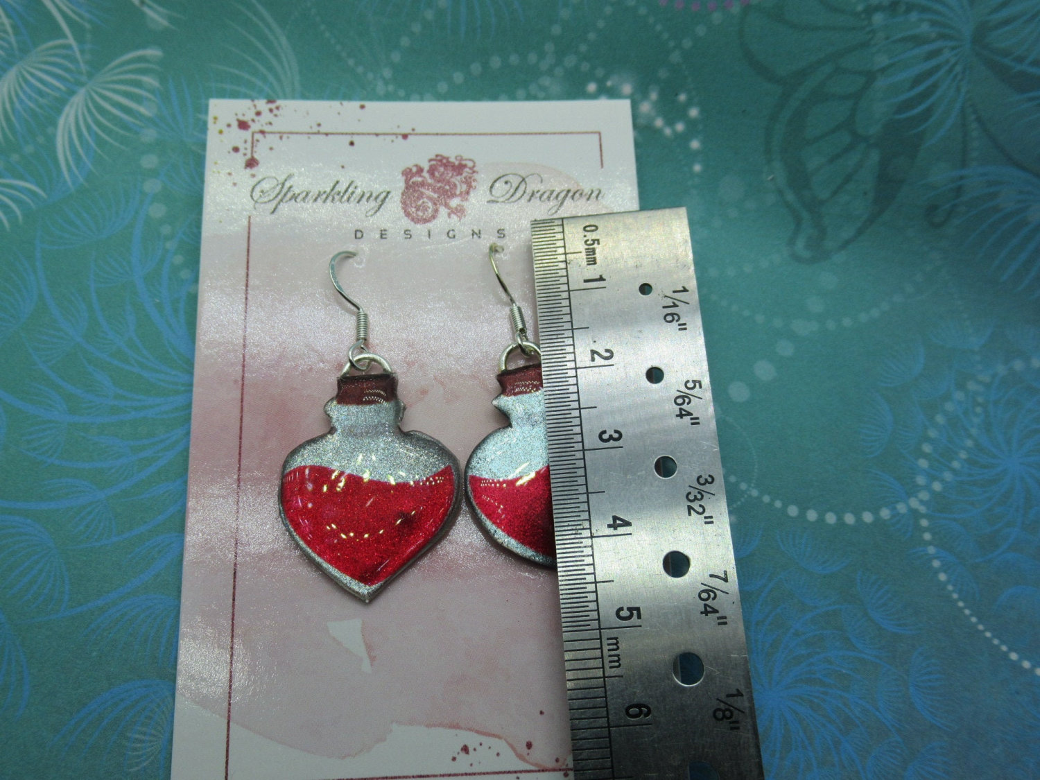 Red Magic Potion Bottle Witchy Earrings - New Age Boho gift - Resin with Glitter Finish - Image 4