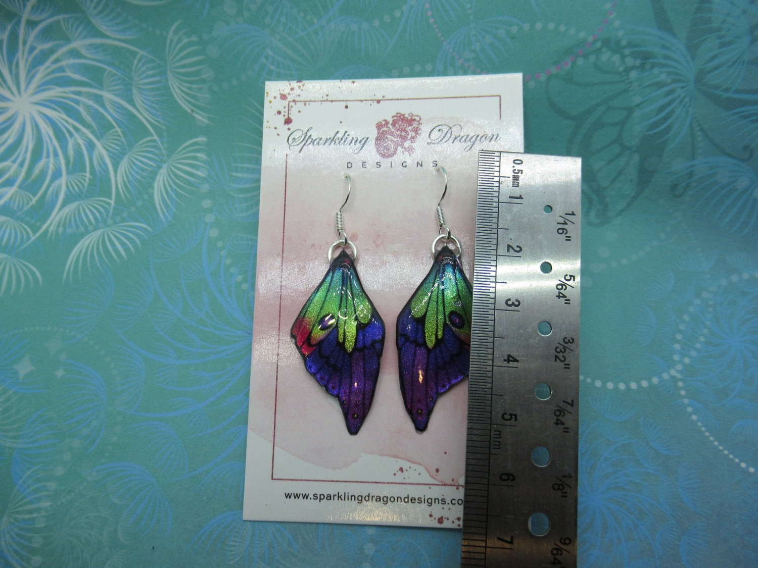 Rainbow & Purple Butterfly Wing Earrings: Enchanting fairy jewelry, a fun gift with sparkling wings in glittering resin. FairyFashion. - Image 4