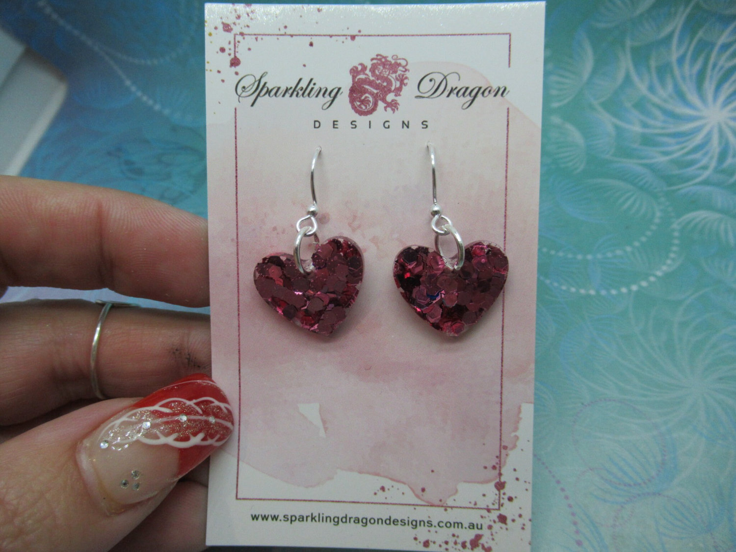 Love Heart Earrings - Sweet Pink Sparkle - Image 2