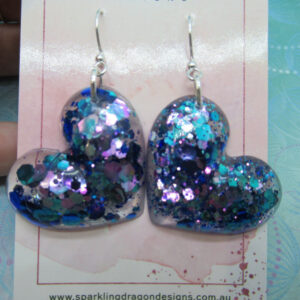 Love Heart Earrings - Colour Shift Purple Blue Puffy Hearts
