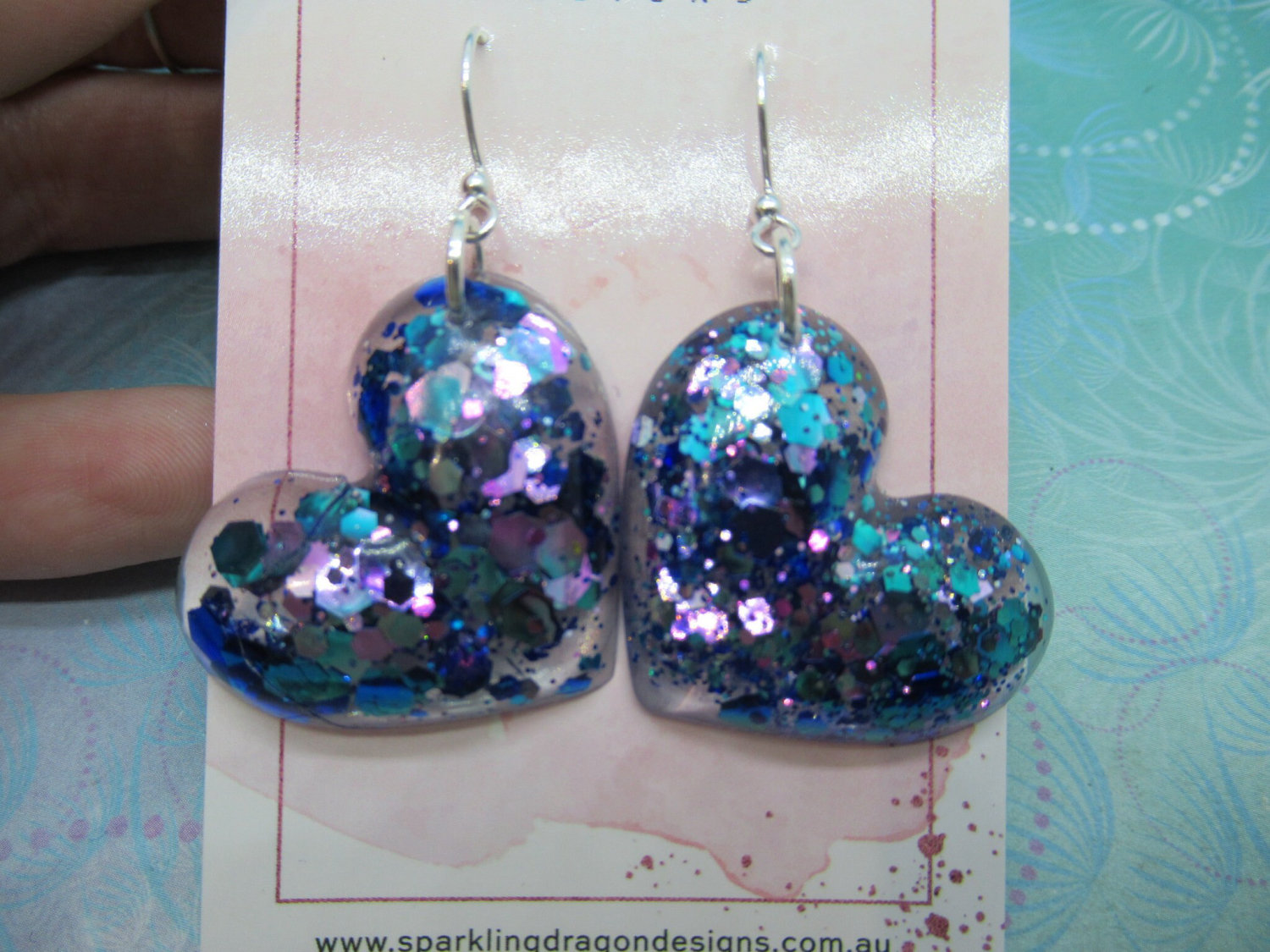 Love Heart Earrings - Colour Shift Purple Blue Puffy Hearts