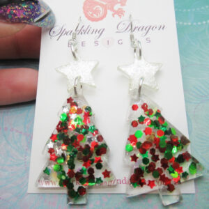 Christmas Tree Earrings sparkly and fun Sterling Silver Hooks