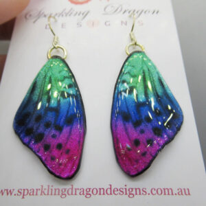 Butterfly Wings Earrings Pink, Purple & Green - Fairy Jewellery, Fun Gift for her Fairy Wing Earrings - Sparkly - Resin with Glitter Finish