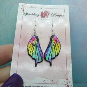 Butterfly Wing Rainbow Earrings with Point - Fairy Jewellery, Fun Gift for her Fairy Wing Earrings - Sparkly - Resin with Glitter Finish