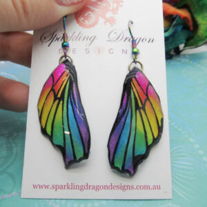Butterfly Wing Earrings Rainbow - Fairy Jewellery, Fun Gift for her Fairy Wing Earrings - Sparkly - Resin with Glitter Finish