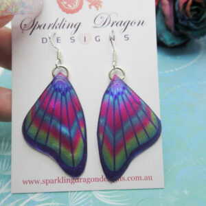 Butterfly Wing Earrings Purple & Rainbow- Fairy Jewellery, Fun Gift for her Fairy Wing Earrings - Sparkly - Resin with Glitter Finish