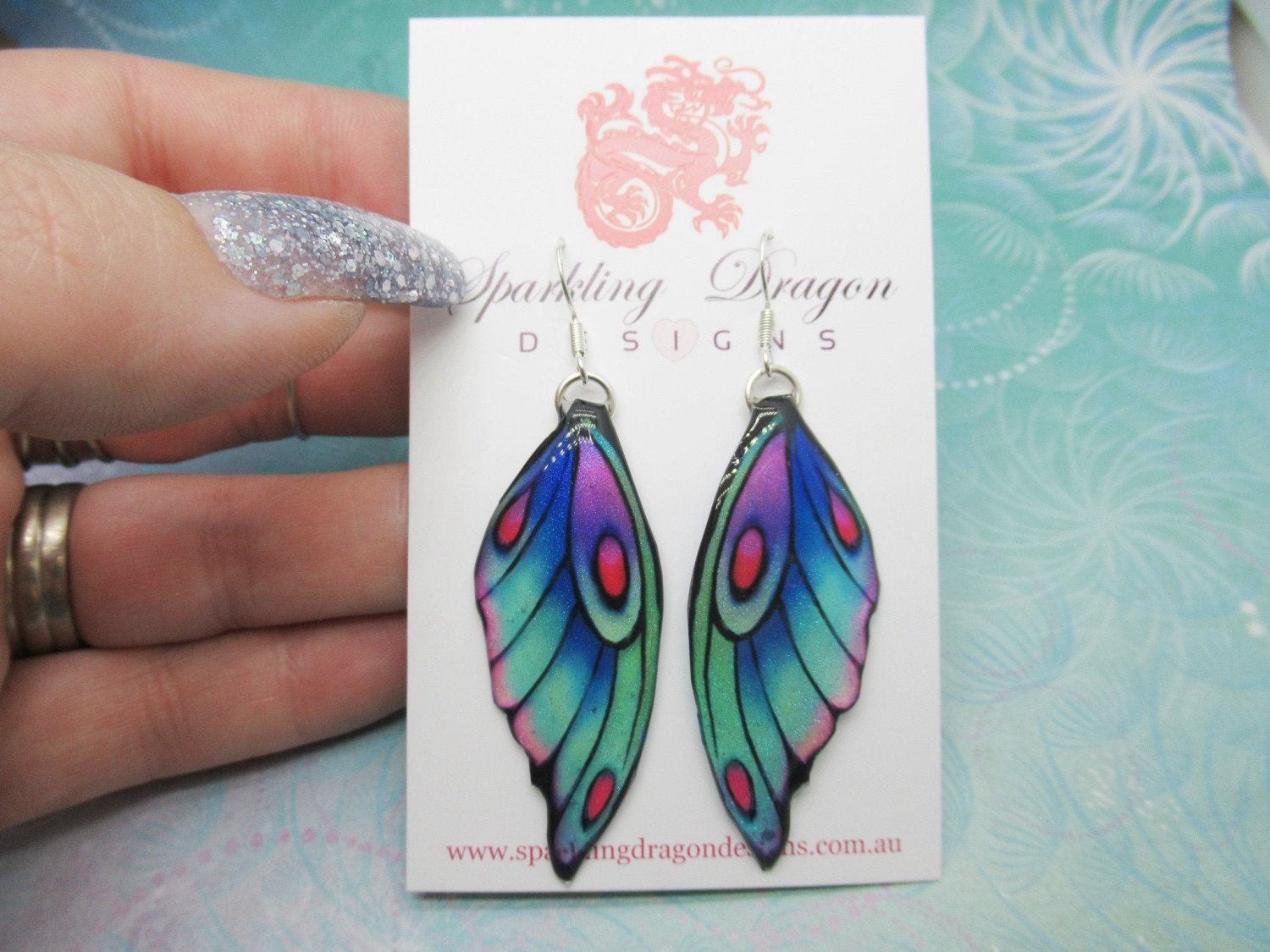 Butterfly Wing Earrings Blue & Purple - Fairy Wing Jewellery, Gift for Someone Special - Sparkly - Resin with Glitter Finish