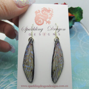 Butterfly Shimmer Wing Earrings - Fairy Jewellery, Fun Gift Fairy Wing Earrings - Sparkly - Rainbow Resin with Glitter Finish Dragonfly